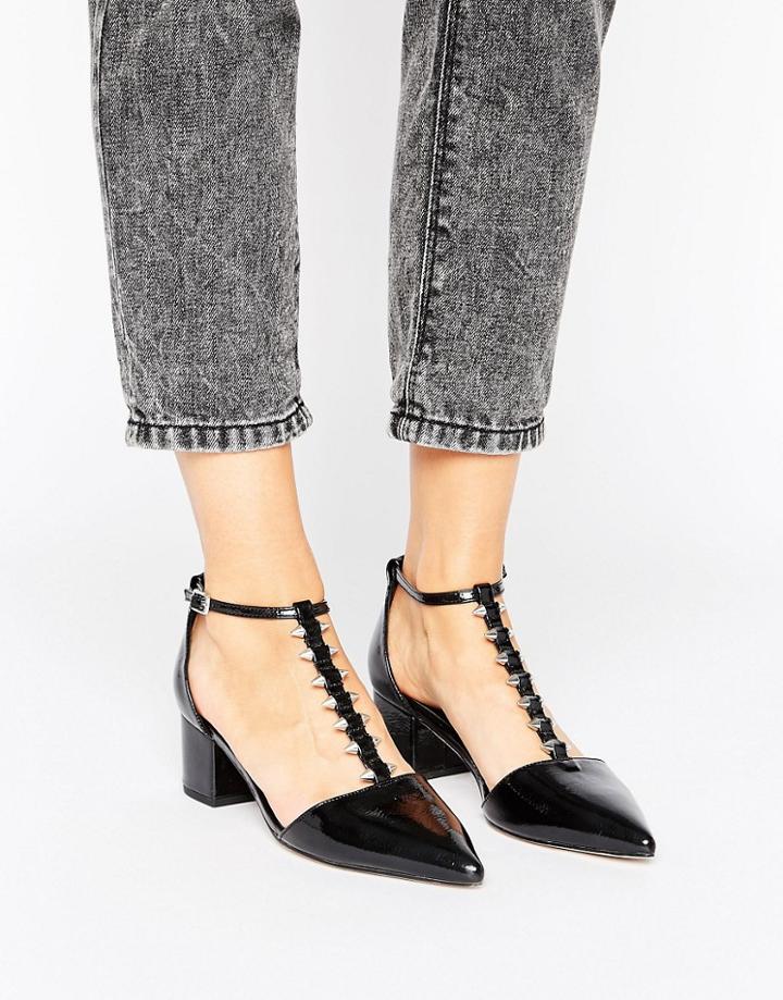 Asos Storm Stud T-bar Pointed Heels - Black
