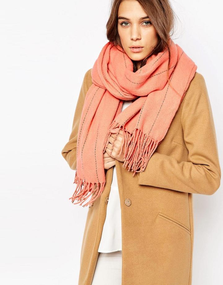 Liquorish Oversized Pinstripe Scarf - Pink