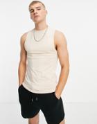 Asos Design Muscle Fit Tank With Seaming In Beige-grey