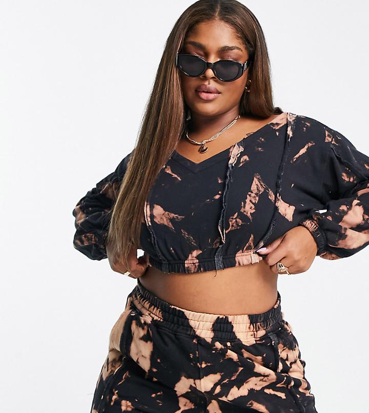 Public Desire Curve Off-the-shoulder Sweatshirt In Acid Wash - Part Of A Set-neutral