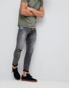 Only & Sons Skinny Fit Jeans With Raw Hem In Stretch - Black