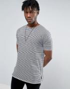 Asos Longline Raglan T-shirt With Printed Stripes And Size Zips - Blac