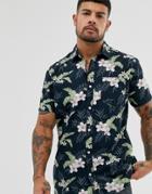 Jack & Jones Essentials Printed Short Sleeve Shirt In Navy - Navy