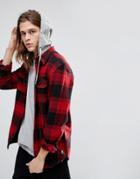 Dc Shoes Runnel Flannel Checked Shirt With Hood - Red