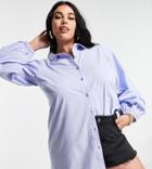 Yours Exclusive Oversized Balloon Sleeve Shirt In Pale Blue-black