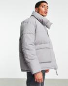 Mennace Oversized Puffer Jacket In Gray-grey