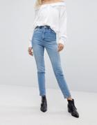 Asos Design Farleigh High Waist Slim Mom Jeans In Prince Wash - Blue