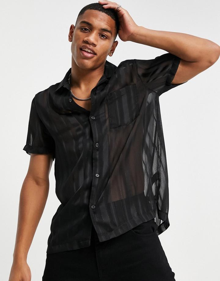 Topman Revere Shirt With Burnout Stripe In Black