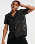 Topman Revere Shirt With Burnout Stripe In Black