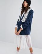 Stylenanda Blazer With Lace Overlay In Check - Blue