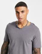 Asos Design Notch Neck T-shirt In Washed Black