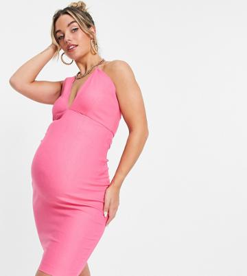 Vesper Maternity Halterneck Midi Dress In Pink