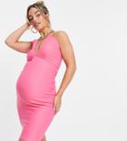 Vesper Maternity Halterneck Midi Dress In Pink
