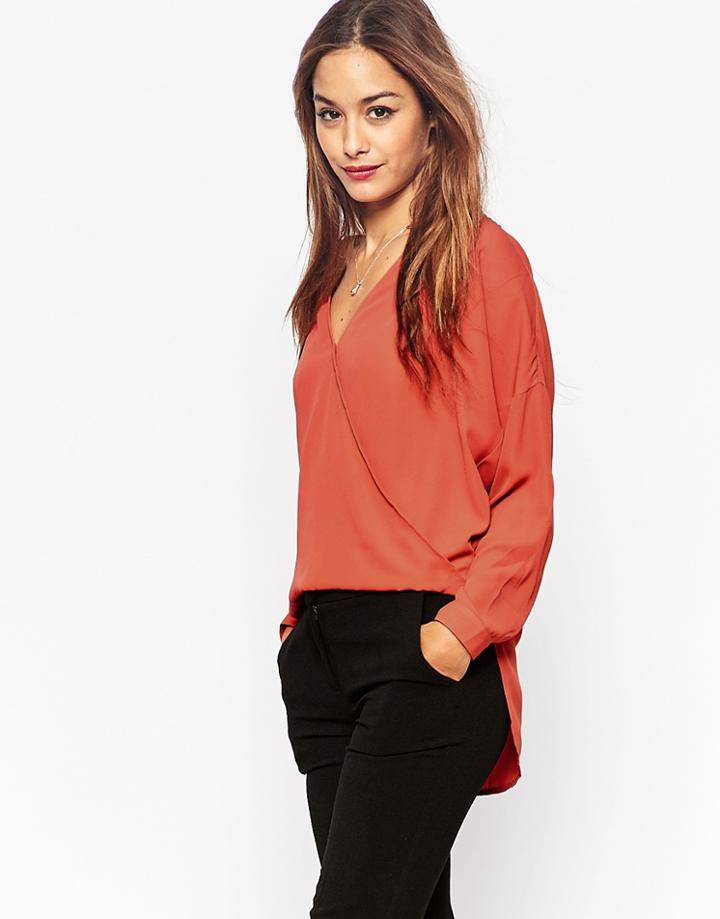 Asos Ultimate Drape Wrap Blouse - Rust