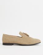 Asos Design Tassel Loafers In Stone Faux Suede-neutral