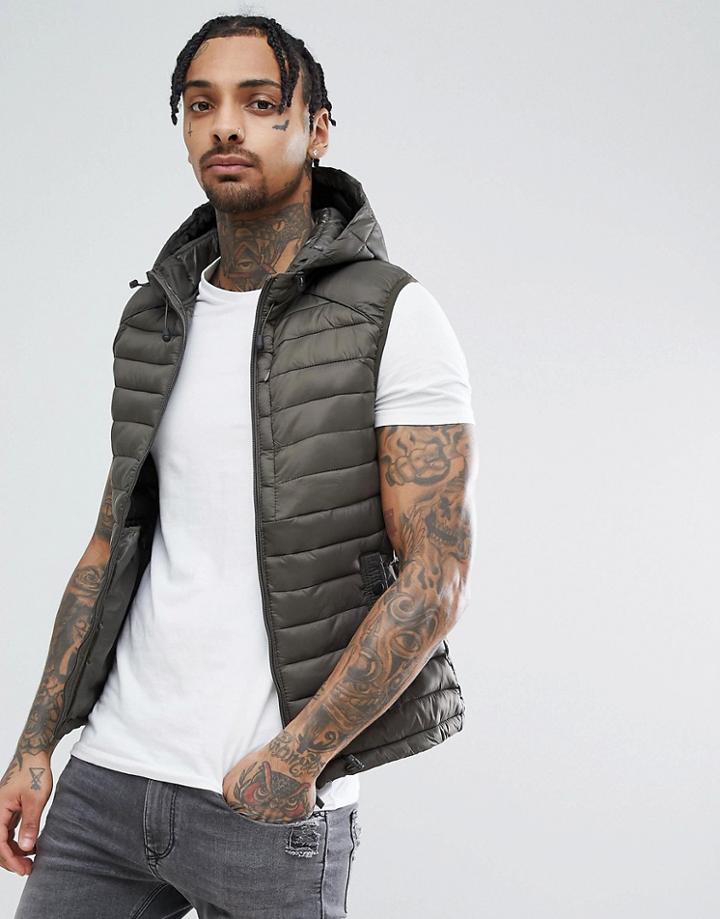 Bershka Sleeveless Padded Jacket In Khaki - Black