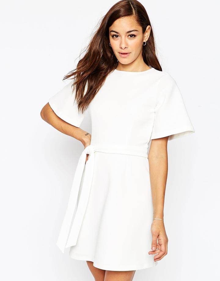 Asos Kimono Sleeve A Line Mini Dress - Cream