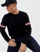 Burton Menswear Sweatshirt With Arm Tape Detail In Black - Black