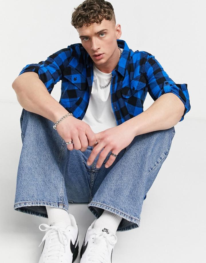 Criminal Damage Jack Checked Shirt In Blue And Black-blues