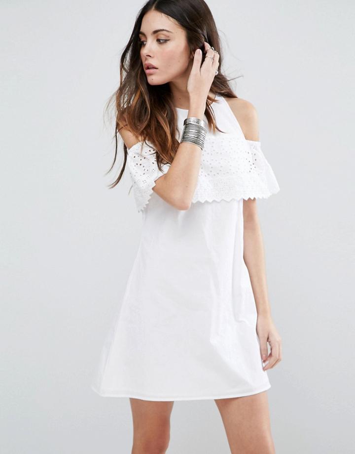 Asos Broderie Cold Shoulder Sundress - White