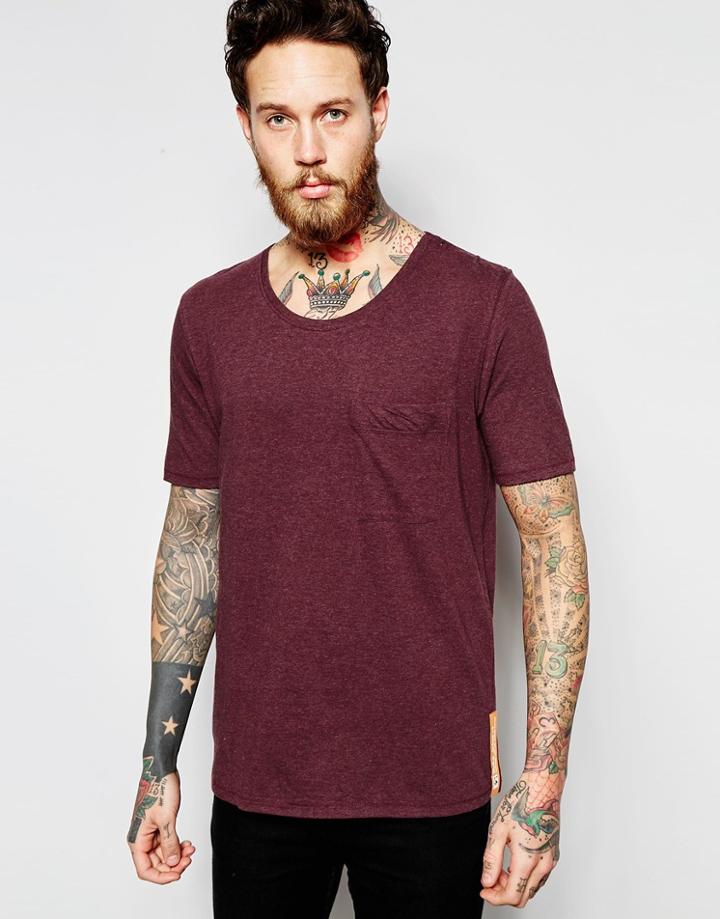 Nudie T-shirt Round Neck Pocket Melange - Plum