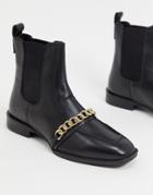 Asos Design Ava Leather Loafer Boot With Chain Trim In Black