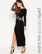 John Zack Petite Mesh Panel Asymetric Maxi Dress - Black