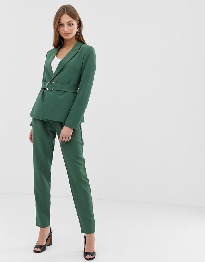 Vila Belted Paperbag Waist Tapered Pants - Green
