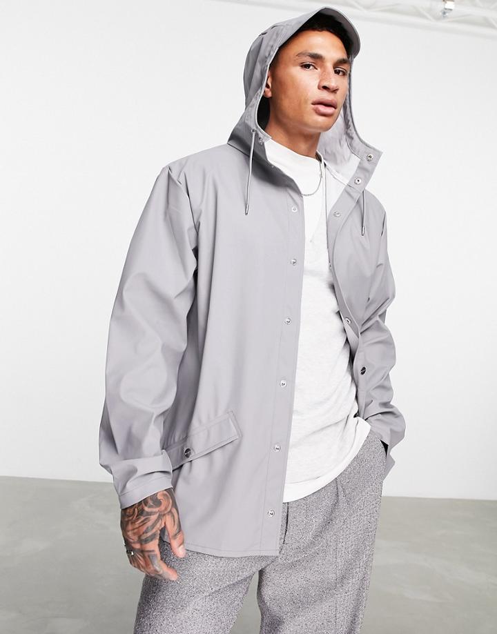 Rains Short Hooded Jacket In Light Gray