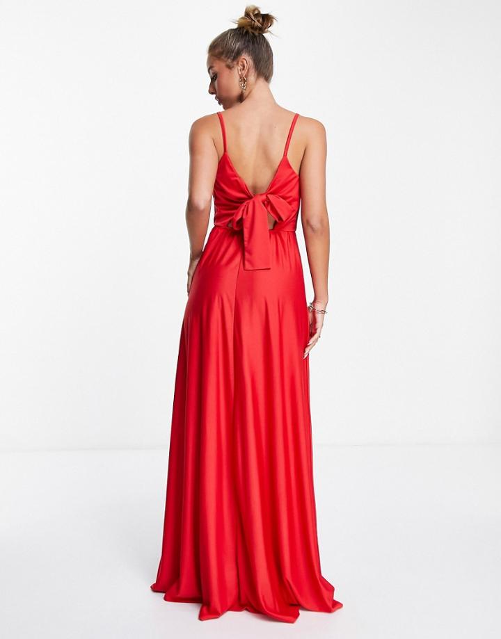 Asos Design Wrap Front Tie Back Maxi Dress In Hot Red