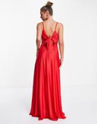 Asos Design Wrap Front Tie Back Maxi Dress In Hot Red