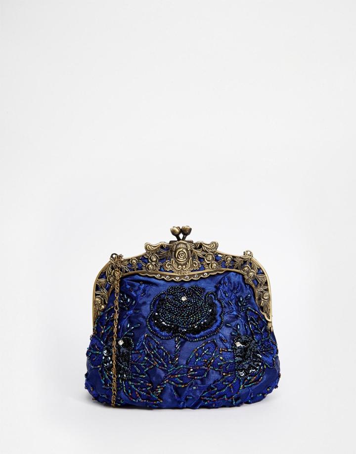 Neve & Eve Beaded Vintage Style Clutch Bag - Blue