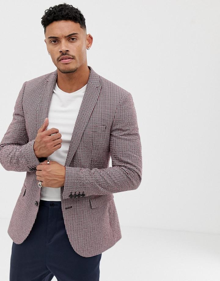 Asos Design Super Skinny Check Blazer With Red Check - Red