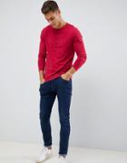 Asos Design Long Sleeve T-shirt With Grandad Neck In Red - Red