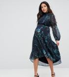 Hope & Ivy Maternity Printed Midi Dress With Lace Inserts-multi