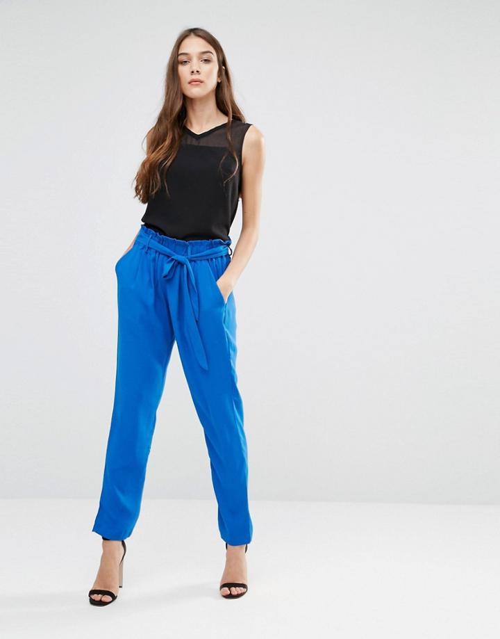 Lavand Waist Tie Paperbag Waist Pants In Blue - Blue
