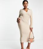 Public Desire Curve Collar Midi Dress With Open Back In Stone-neutral