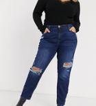 River Island Plus Mom Jeans In Dark Authentic Blue-blues