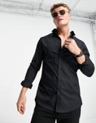 River Island Long Sleeve Poplin Shirt In Black