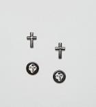 Noose & Monkey Earrings Cross & Logo Two Pack (+) - Black