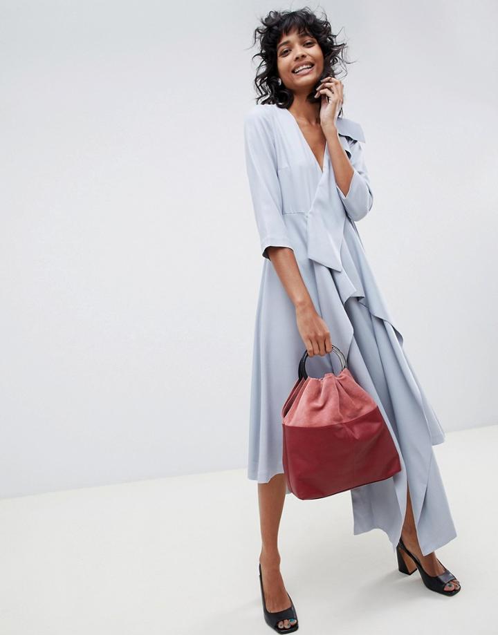 Asos White Drape Panel Midi Dress - Blue