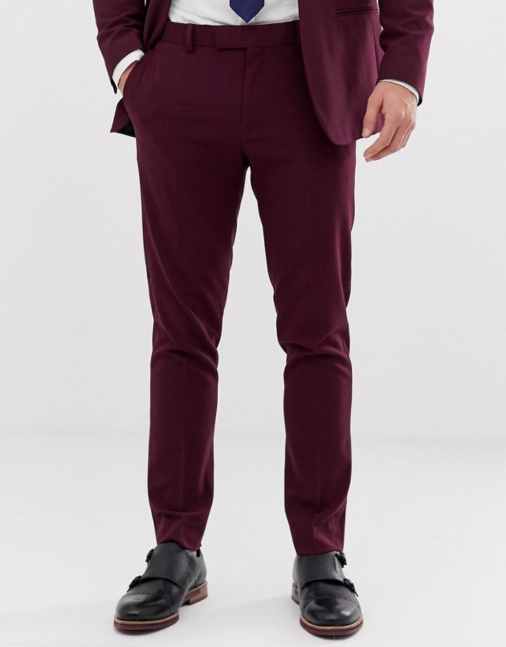 River Island Wedding Skinny Suit Pants In Burgundy-red