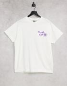 Crooked Tongues Oversized T-shirt With Fresh Cut Flowers Puff Print In Ecru-pink