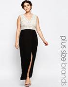Lovedrobe Plunge Front Embellished Maxi Dress With Wrap Skirt - Black