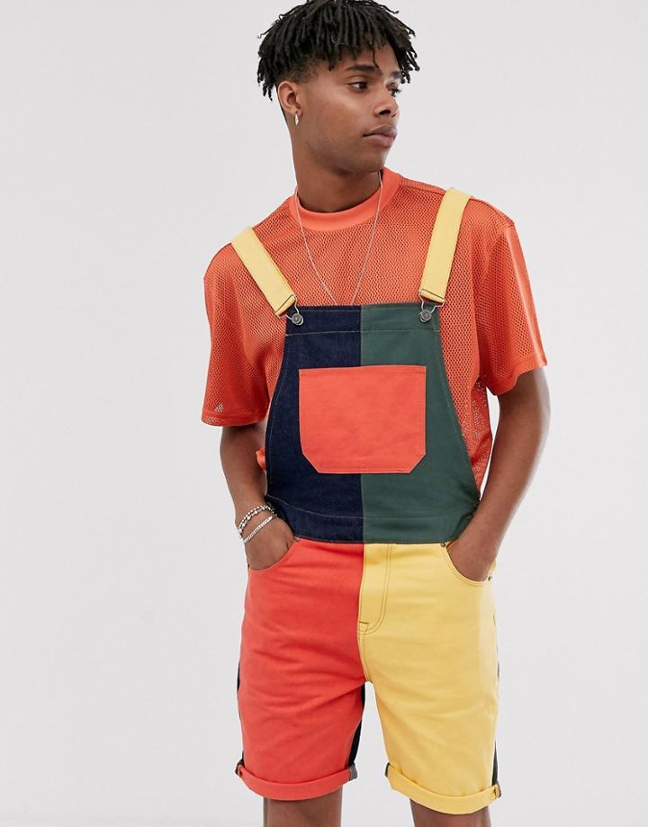 Asos Design Denim Overalls In Color Block-blue