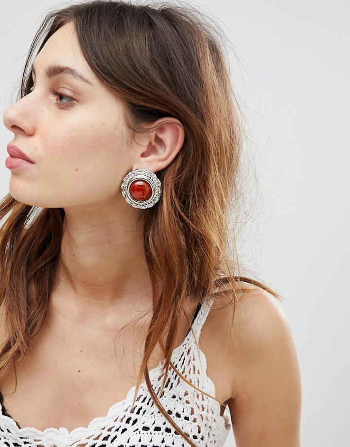 Asos Engraved Twist Stone Earrings - Silver