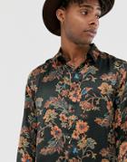 Asos Design Regular Fit Dark Based Floral Shirt - Black