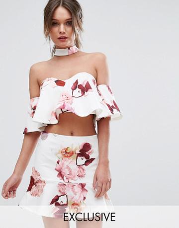 Ginger Fizz Crop Top With Overlay And Choker Detail - Multi