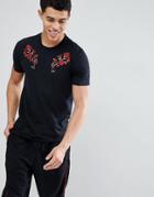 Boohooman T-shirt With Floral Embroidery In Black - Black
