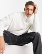 Asos Design Organic Blend Oversized Half Zip Sweatshirt In Beige-neutral